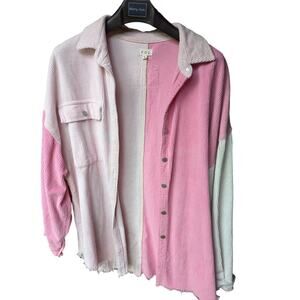 POL Pink Raw Hem Shacket - L